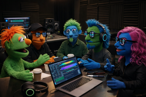 The Bobku collective: puppet producer personas in a studio-festival aesthetic.