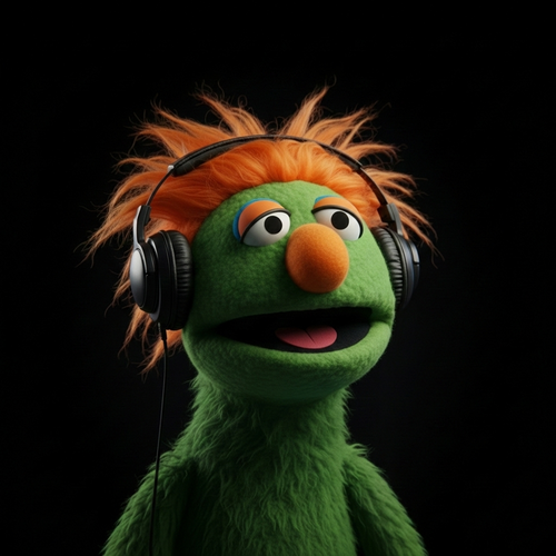 Patch, a Bobku puppet studio manager persona, shown as a solo portrait for press and reference use